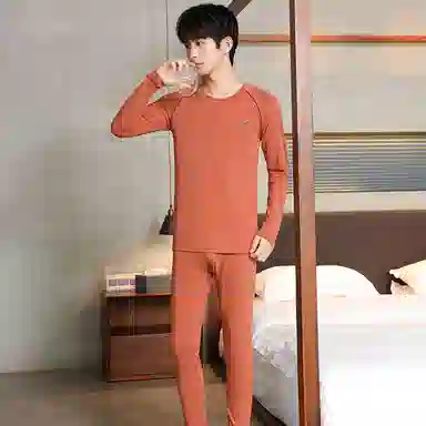 贴身领域 纯棉时尚可外穿圆领抗菌长袖秋衣秋裤打底衫青少年青年保暖内衣套装 男款