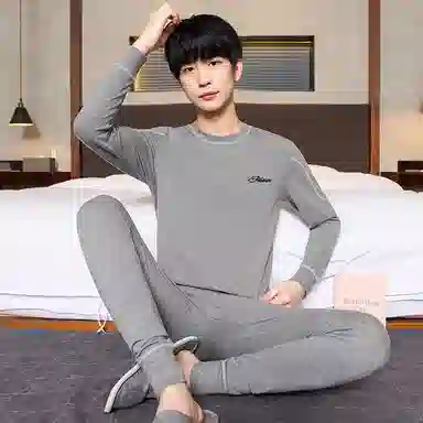 贴身领域 青少年秋衣秋裤纯棉内衣初中高中学生棉毛衫线衣线裤保暖套装 男款