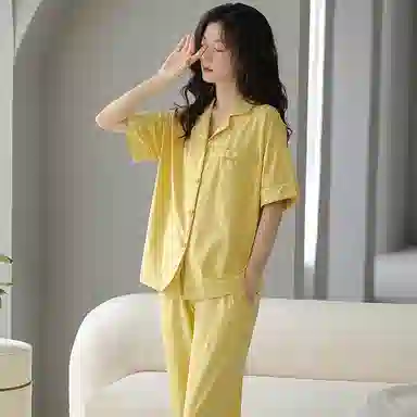 贴身领域 短袖长裤可外穿休闲家居服睡衣套装 女款 黄色