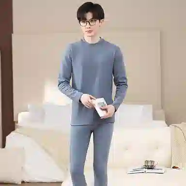 贴身领域 青少年德绒发热中领加绒中厚秋衣秋裤打底衫内衣保暖套装 男款