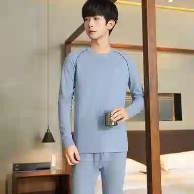 贴身领域 羊绒蚕丝青少年德绒男士秋衣秋裤打底线衣线裤内衣保暖套装 男款
