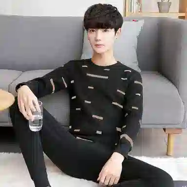 贴身领域 加绒加厚可外穿青少年长袖长裤保暖套装 男款