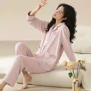 贴身领域 柔软舒适加厚高级感休闲纯色睡衣套装 女款 粉红色