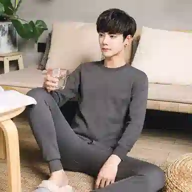 贴身领域 加厚加绒青年圆领纯色可外穿简约内衣秋衣秋裤打底保暖套装 男款