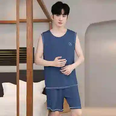 贴身领域 背心抗菌无袖坎肩可外穿家居夏季睡衣套装 男款