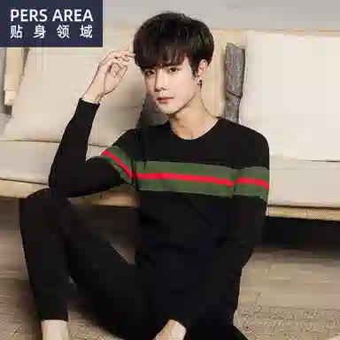 贴身领域 圆领加厚加绒青年可外穿秋衣秋裤保暖套装 男款