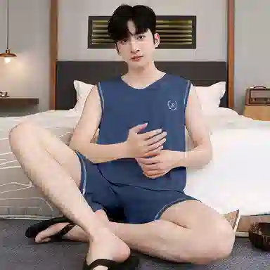 贴身领域 背心抗菌无袖坎肩可外穿家居夏季睡衣套装 男款