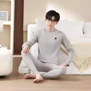 贴身领域 青少年德绒发热中领加绒中厚秋衣秋裤打底衫内衣保暖套装 男款