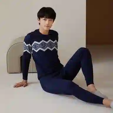 贴身领域 加厚加绒圆领可外穿秋衣秋裤防寒保暖套装 男款