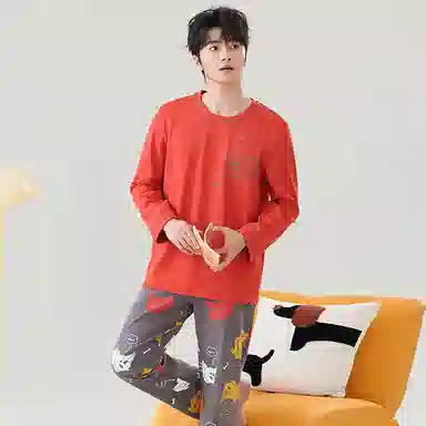 贴身领域 青少年圆领舒适透气可外穿睡衣套装 男款