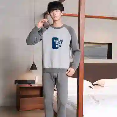 贴身领域 青少年内衣男士加厚加绒拼接插肩袖秋衣秋裤打底全棉毛衫保暖套装 男款