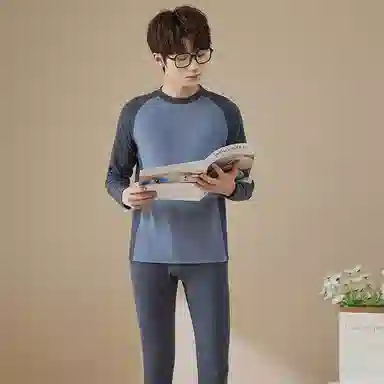 贴身领域 青少年德绒初中高中学生秋衣秋裤棉毛衫内衣保暖套装 男款