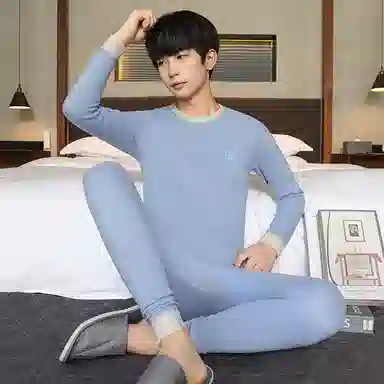 贴身领域 青年青少年德绒秋衣秋裤羊绒蚕丝打底线衣线裤内衣保暖套装 男款