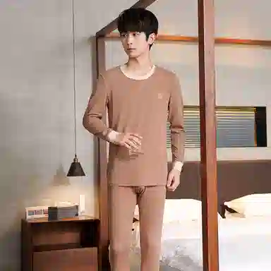 贴身领域 纯棉青少年秋衣秋裤初高中学生内衣保暖套装 男款