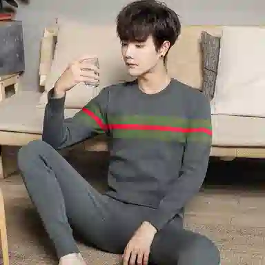 贴身领域 圆领加厚加绒青年可外穿秋衣秋裤保暖套装 男款