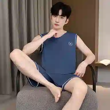 贴身领域 背心抗菌无袖坎肩可外穿家居夏季睡衣套装 男款