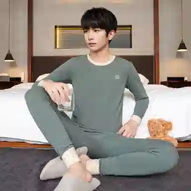 贴身领域 纯棉青少年秋衣秋裤初高中学生内衣保暖套装 男款