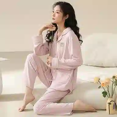 贴身领域 柔软舒适加厚高级感休闲纯色睡衣套装 女款 粉红色