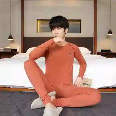 贴身领域 纯棉时尚可外穿圆领抗菌长袖秋衣秋裤打底衫青少年青年保暖内衣套装 男款
