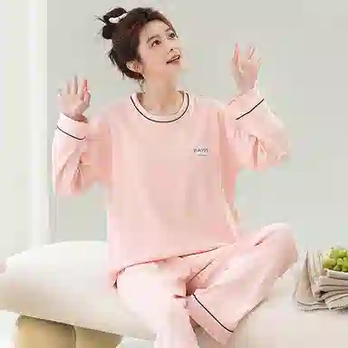 贴身领域 圆领甜美舒适透气可外穿柔软简约亲肤睡衣套装 女款