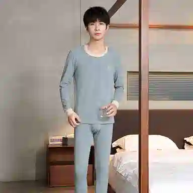 贴身领域 抗菌时尚纯棉印花亲肤透气可外穿长袖长裤秋衣秋裤打底内衣保暖套装 男款