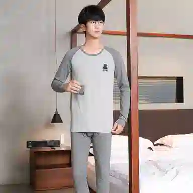 贴身领域 舒适亲肤圆领打底防寒保暖套装 男款