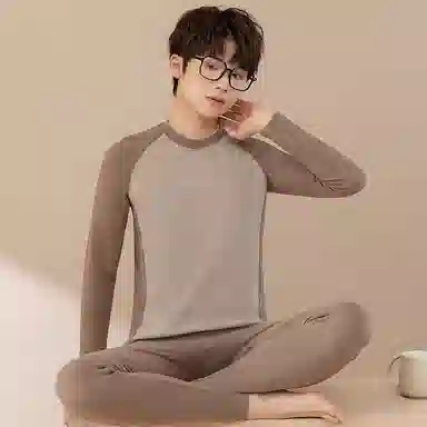 贴身领域 青少年德绒发热内衣初中高中学生秋衣秋裤棉毛衫保暖套装 男款