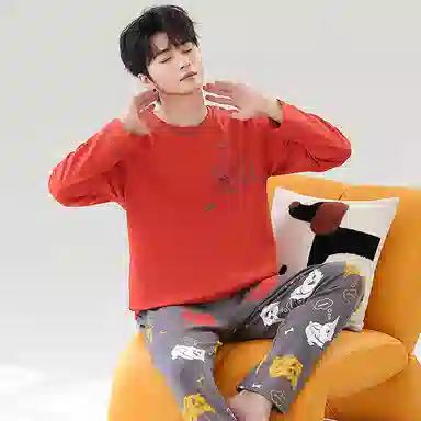 贴身领域 青少年圆领舒适透气可外穿睡衣套装 男款