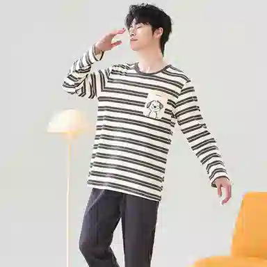贴身领域 青少年圆领舒适透气可外穿睡衣套装 男款