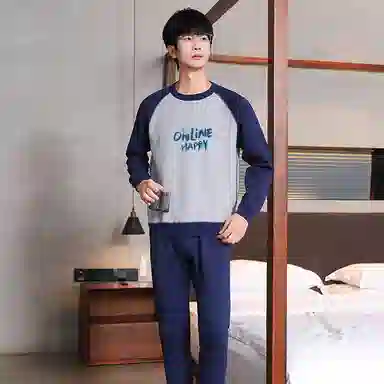 贴身领域 青少年内衣男士加厚加绒拼接插肩袖秋衣秋裤打底全棉毛衫保暖套装 男款