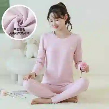 贴身领域 圆领套头磨毛时尚打底保暖套装 女款