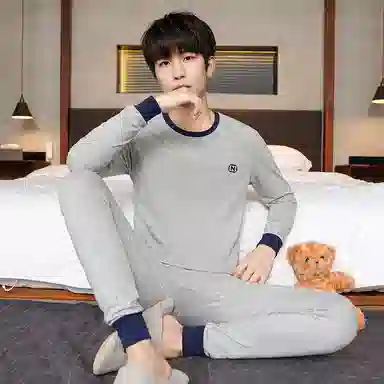 贴身领域 纯棉青少年秋衣秋裤初高中学生内衣保暖套装 男款