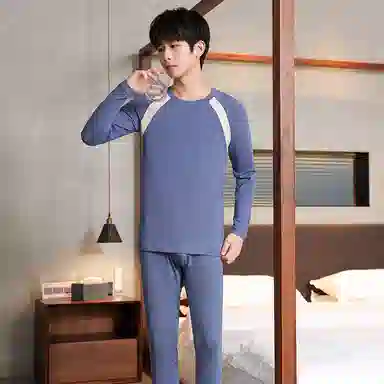 贴身领域 青少年抗菌毛杉薄款长袖秋衣长裤秋裤保暖套装 男款