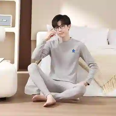 贴身领域 青少年德绒发热内衣初中高中学生秋衣秋裤棉毛衫保暖套装 男款