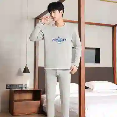 贴身领域 青少年内衣加绒加厚内搭棉毛衫打底秋衣秋裤冬季保暖套装 男款