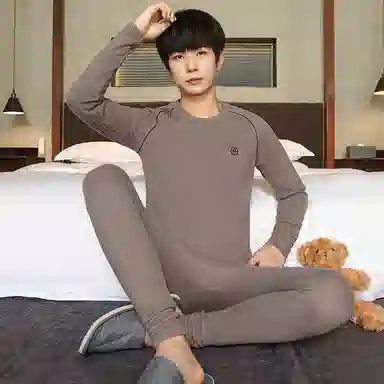 贴身领域 羊绒蚕丝青少年德绒男士秋衣秋裤打底线衣线裤内衣保暖套装 男款