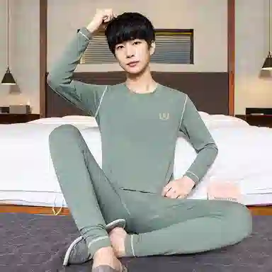 贴身领域 纯色舒适透气保暖套装 男款
