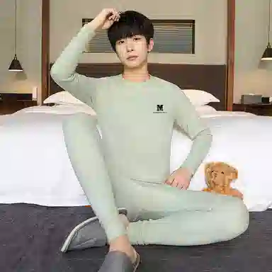 贴身领域 加厚加绒纯色舒适透气保暖套装 男款