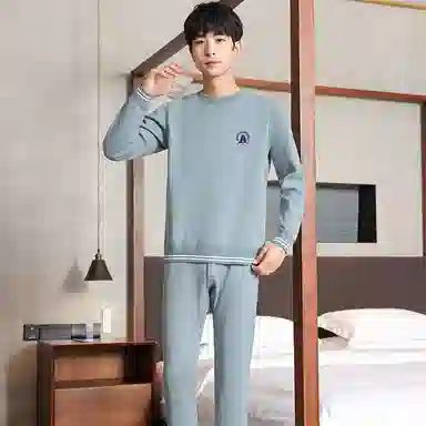 贴身领域 青少年内衣加绒加厚圆领可外穿秋衣秋裤打底保暖套装 男款