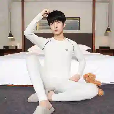 贴身领域 纯棉时尚可外穿圆领抗菌长袖秋衣秋裤打底衫青少年青年保暖内衣套装 男款