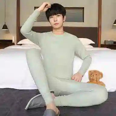 贴身领域 加厚加绒纯色舒适透气保暖套装 男款