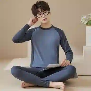 贴身领域 青少年德绒初中高中学生秋衣秋裤棉毛衫内衣保暖套装 男款