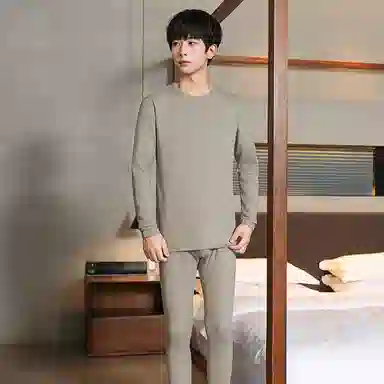 贴身领域 加厚加绒纯色舒适透气保暖套装 男款