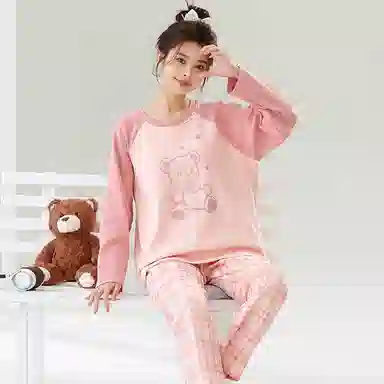 贴身领域 圆领甜美舒适透气可外穿柔软简约亲肤睡衣套装 女款