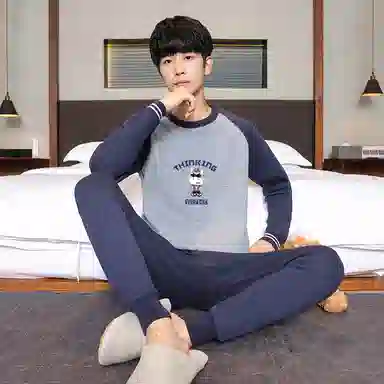 贴身领域 青少年内衣加绒加厚内搭棉毛衫打底秋衣秋裤冬季保暖套装 男款