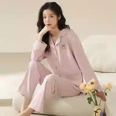 贴身领域 柔软舒适加厚高级感休闲纯色睡衣套装 女款 粉红色