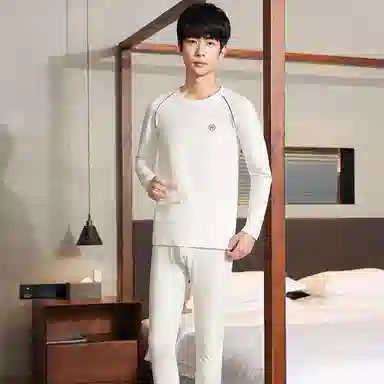 贴身领域 纯棉时尚可外穿圆领抗菌长袖秋衣秋裤打底衫青少年青年保暖内衣套装 男款