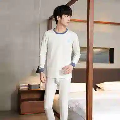 贴身领域 纯棉青少年秋衣秋裤初高中学生内衣保暖套装 男款