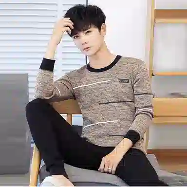 贴身领域 圆领加厚加绒青年可外穿秋衣秋裤保暖套装 男款