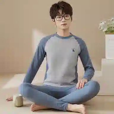 贴身领域 青少年德绒初中高中学生秋衣秋裤棉毛衫内衣保暖套装 男款